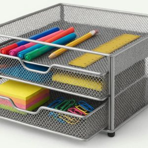 Mesh Metal Desk Storage Basket with Sliding Drawers for School Classroom Stationary