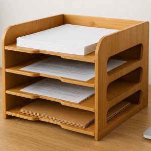 Bamboo Desktop Document Tray Paper Organizer Shelf for Home Office File Management