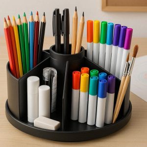 Rotating Desk Organizer Pen Holder Carousel Art Supply Caddy for Drawing Table