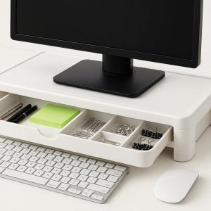 8 White Monitor Stand Riser with Storage Drawer Organizer for Computer Screen Ergonomics